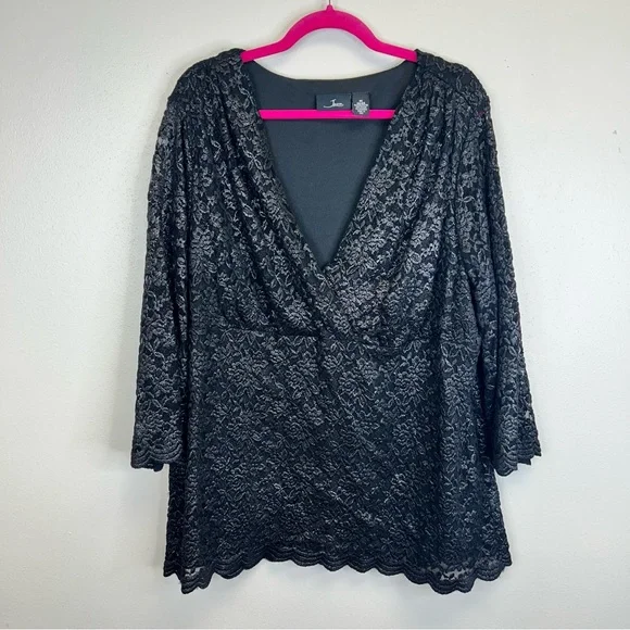 Goth Whimsigoth Witchy Evening Black Lace Vneck Top Dress Event Plus Size Top 3X - Picture 2 of 11